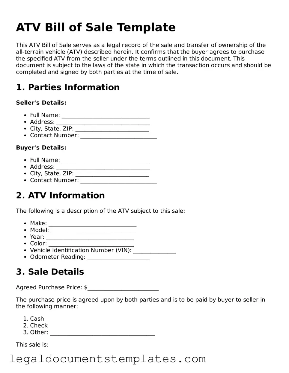 Legal ATV Bill of Sale Document