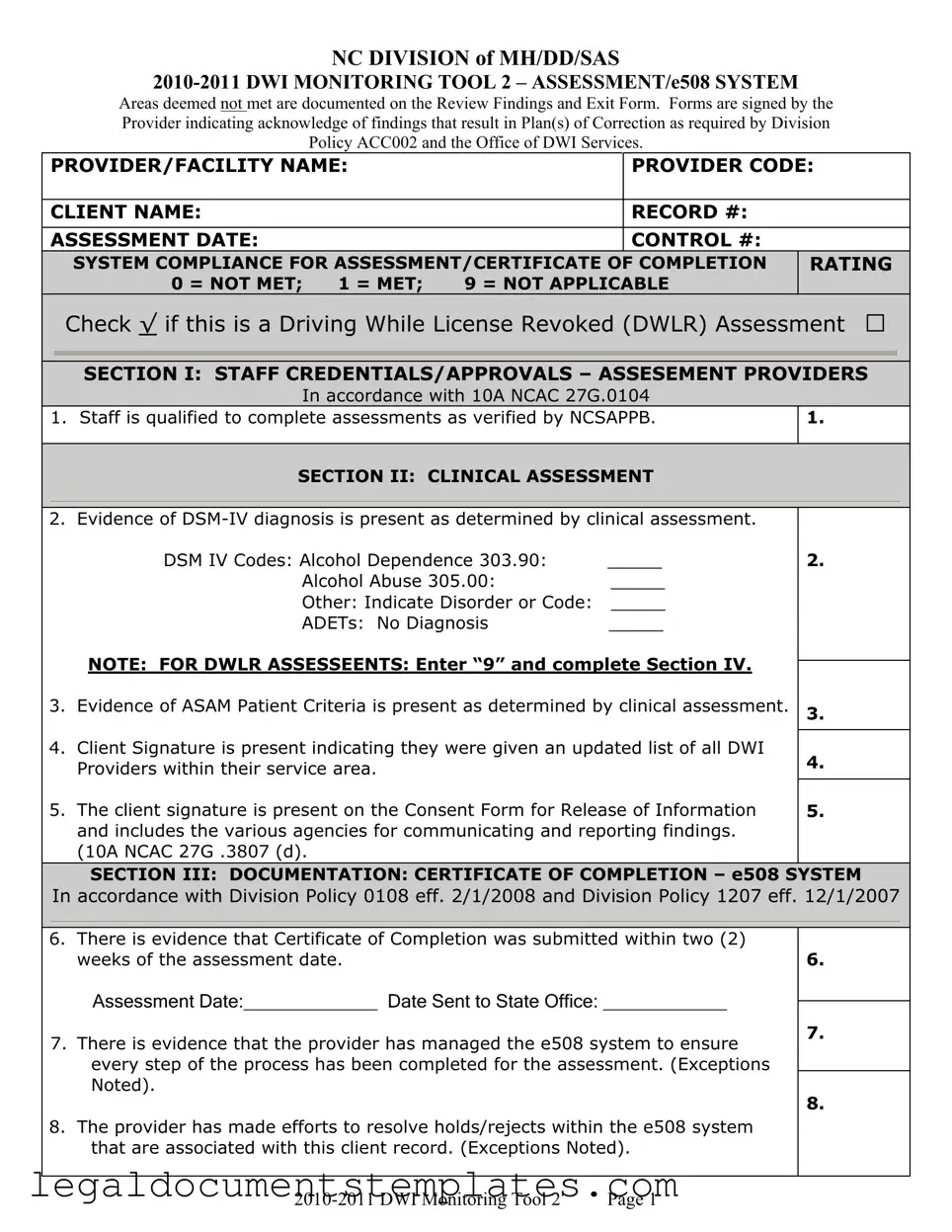Free 508 From Nc Dwi Services PDF Form