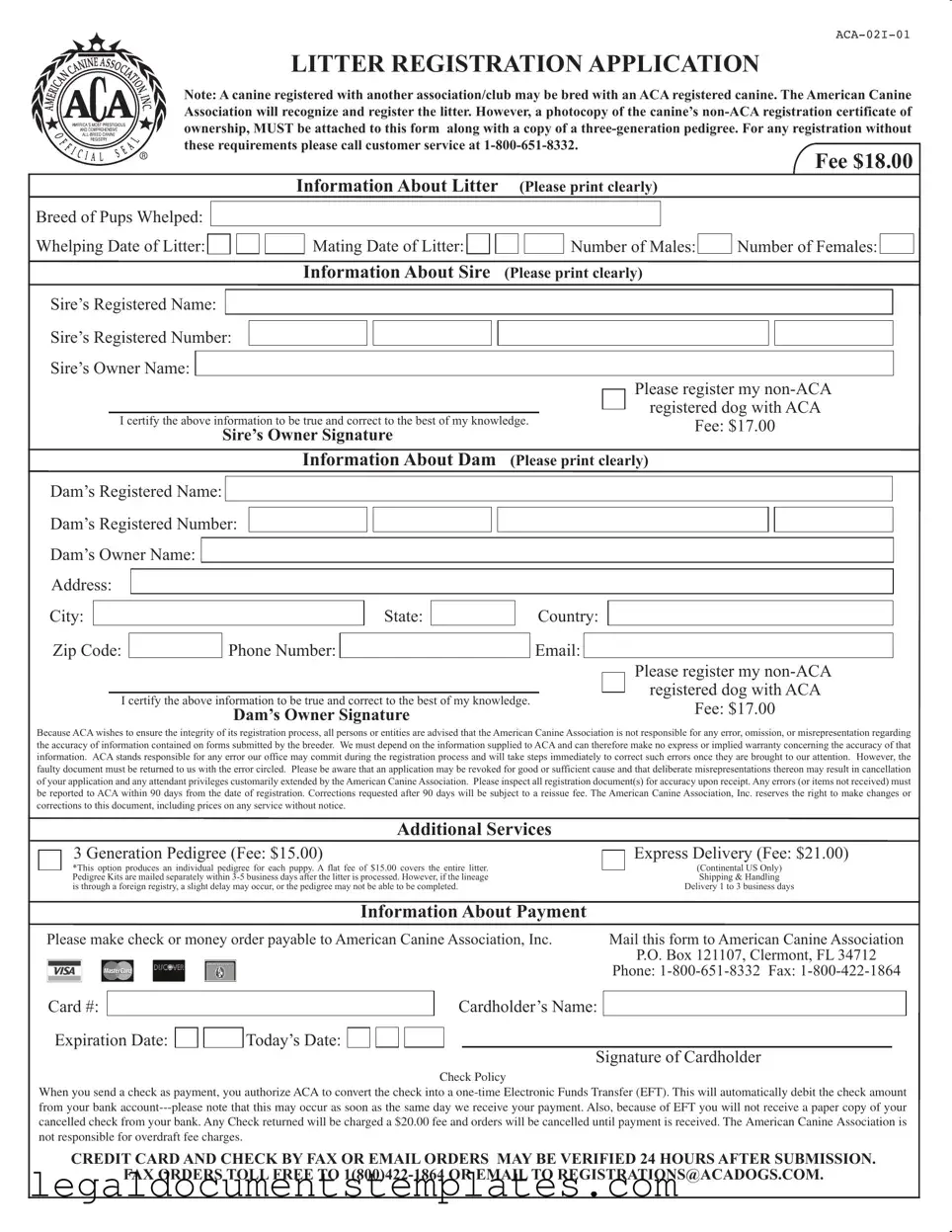 Free Aca Litter Registration PDF Form