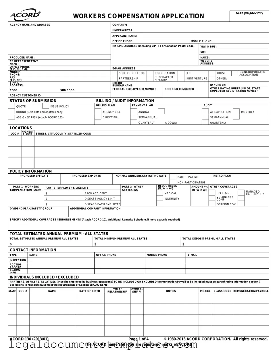 Free Acord 130 PDF Form