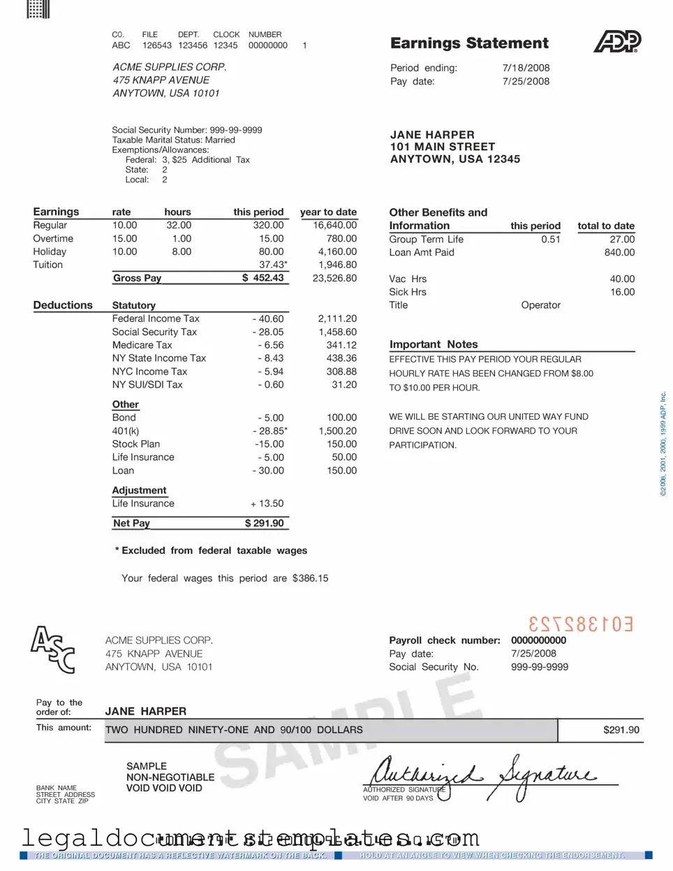 Free Adp Pay Stub PDF Form