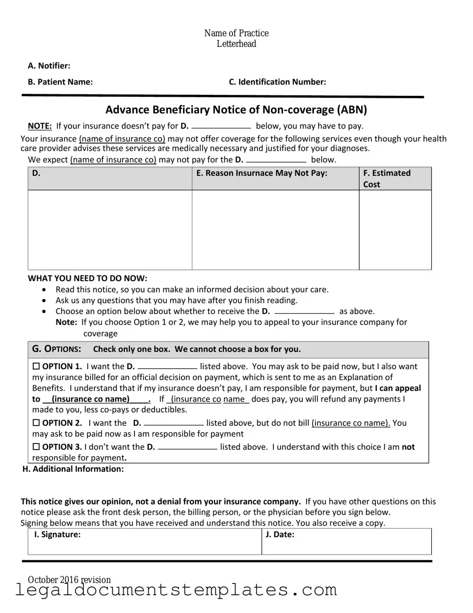 Free Advance Beneficiary Notice of Non-coverage PDF Form