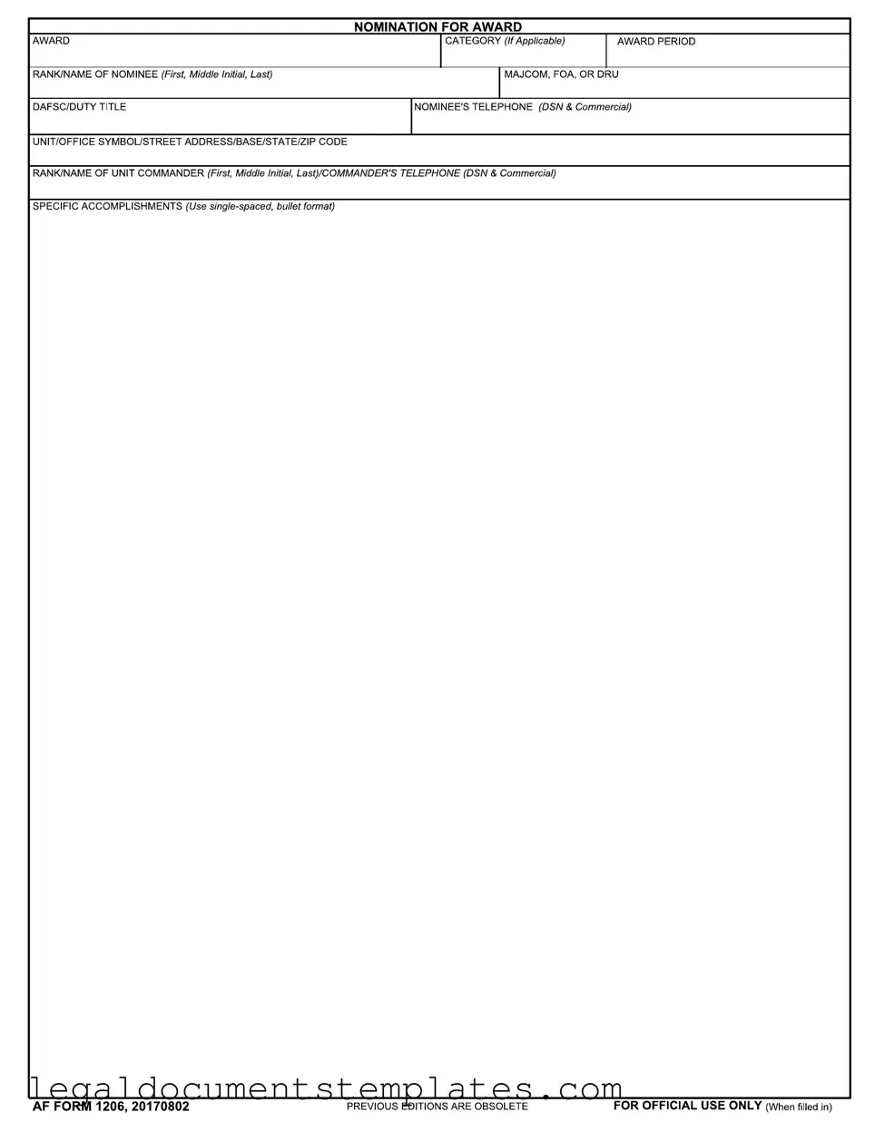 Free Af 1206 PDF Form
