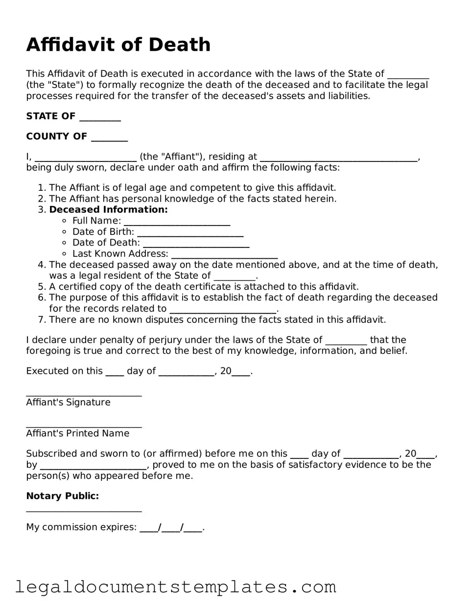 Legal Affidavit of Death Document