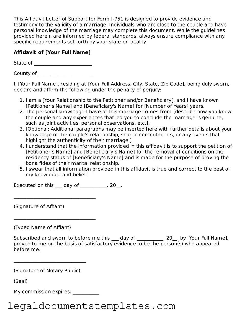 Legal Affidavit Letter of Support for I-751 Document