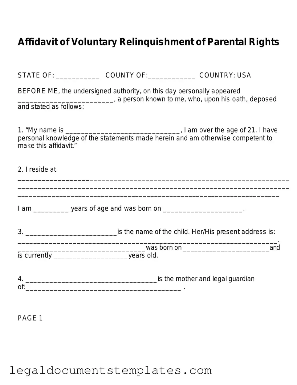 Free Affidavit Parental Rights PDF Form