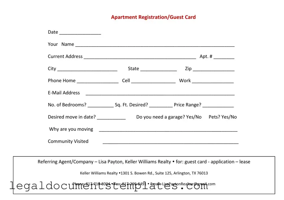 Free Apartment Card PDF Form