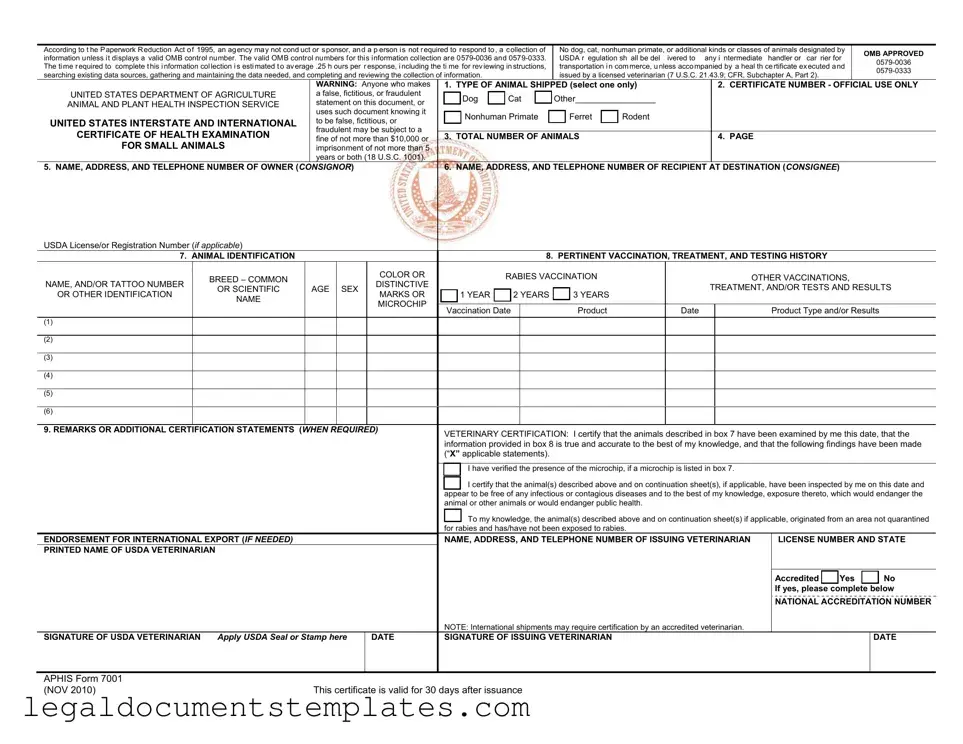 Free Aphis 7001 PDF Form
