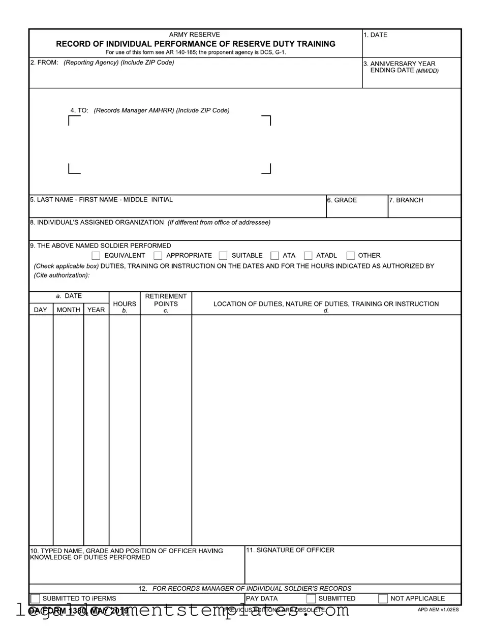 Free Da 1380 PDF Form