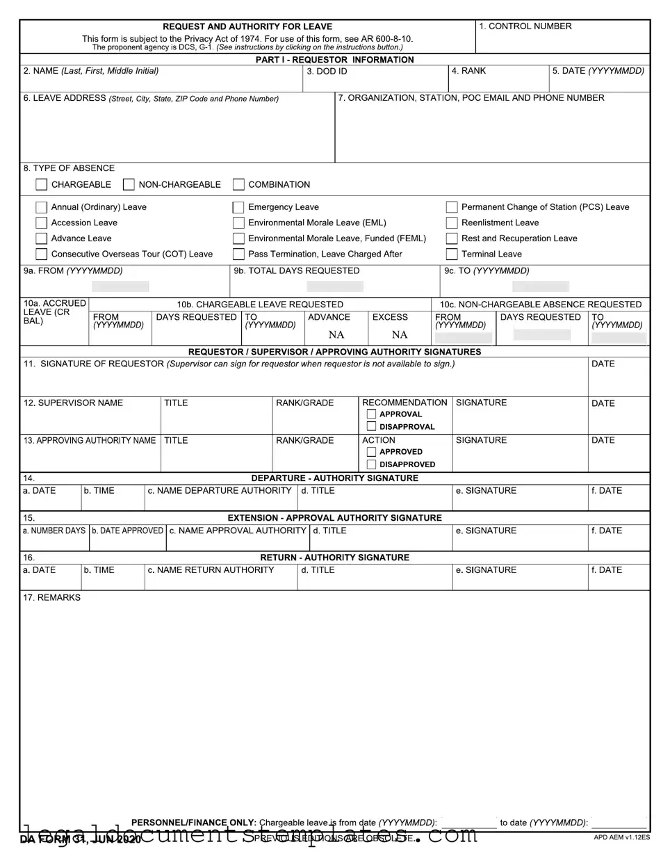 Free Da 31 PDF Form