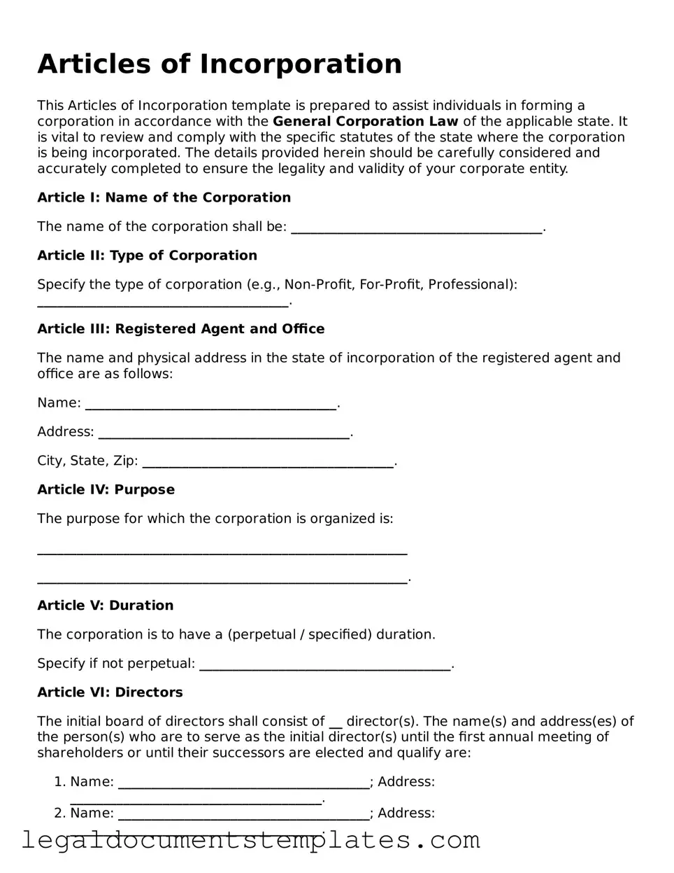 Legal Articles of Incorporation Document