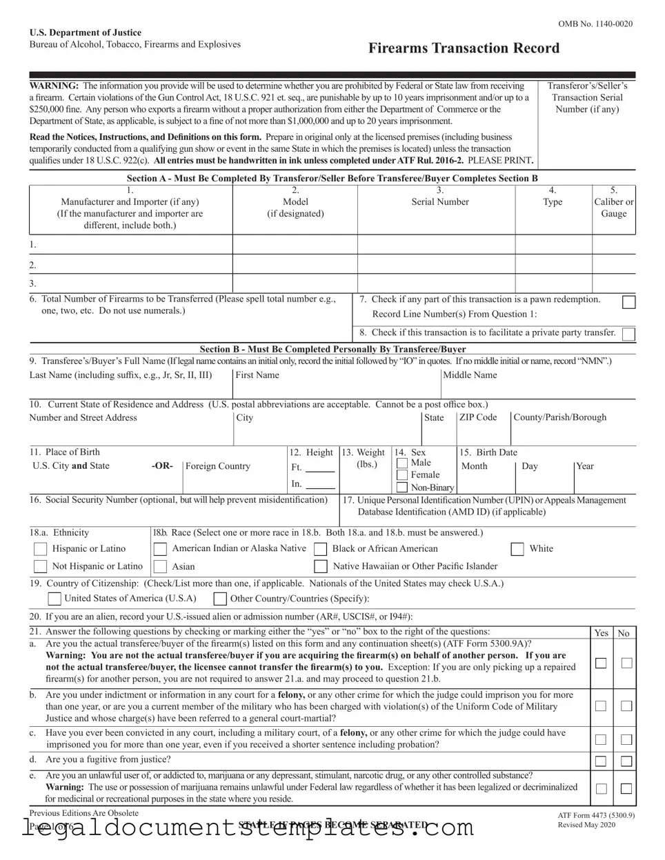 Free ATF 4473 PDF Form
