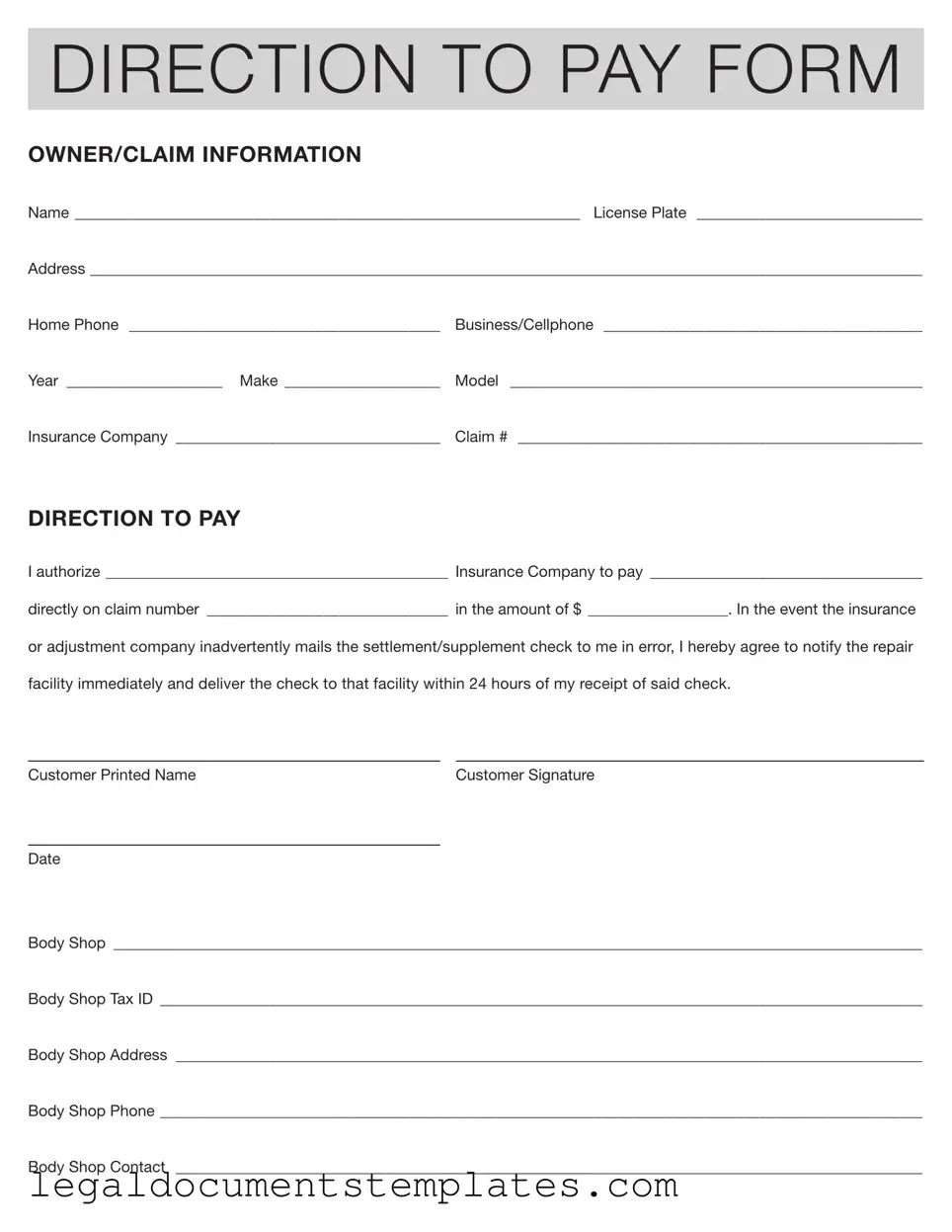 Free Authorization And Direction Pay PDF Form