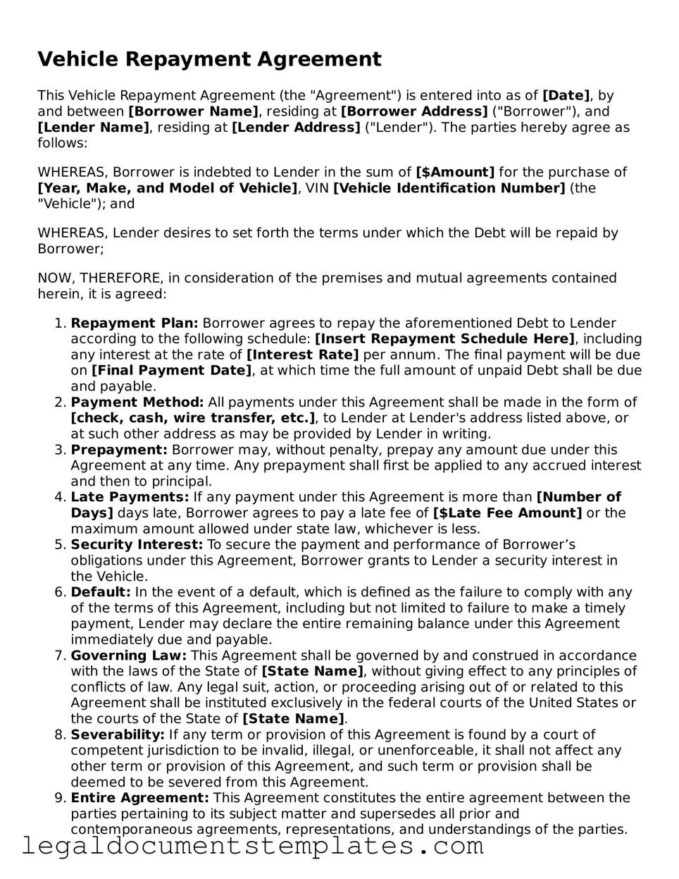 Legal Vehicle Repayment Agreement Document