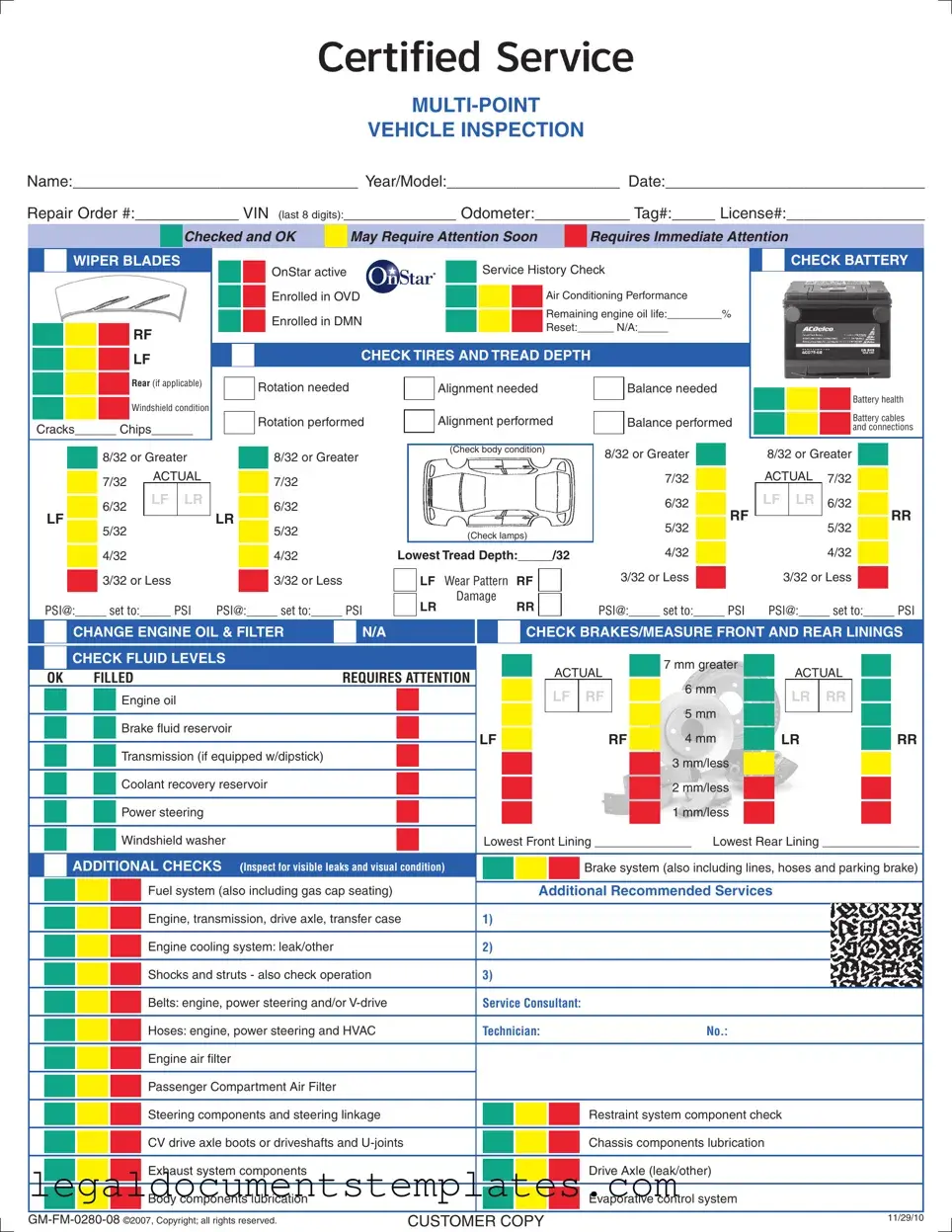 Free Automobile Service Checklist PDF Form