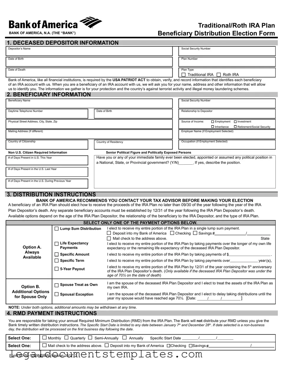 Free Bank Of America Beneficiary PDF Form
