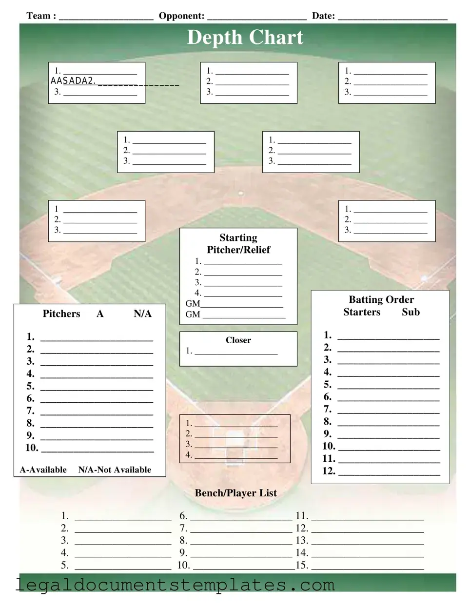 Free Baseball Field Lineup PDF Form