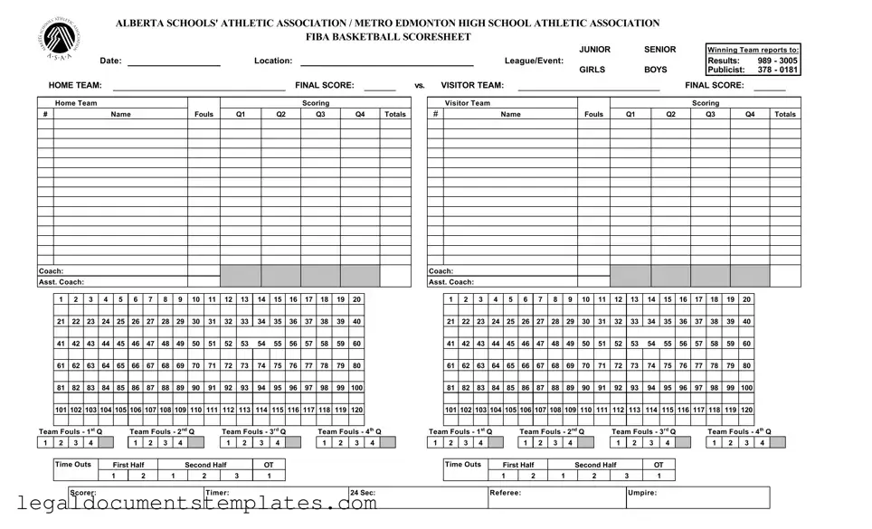 Free Basketball Scoresheet PDF Form