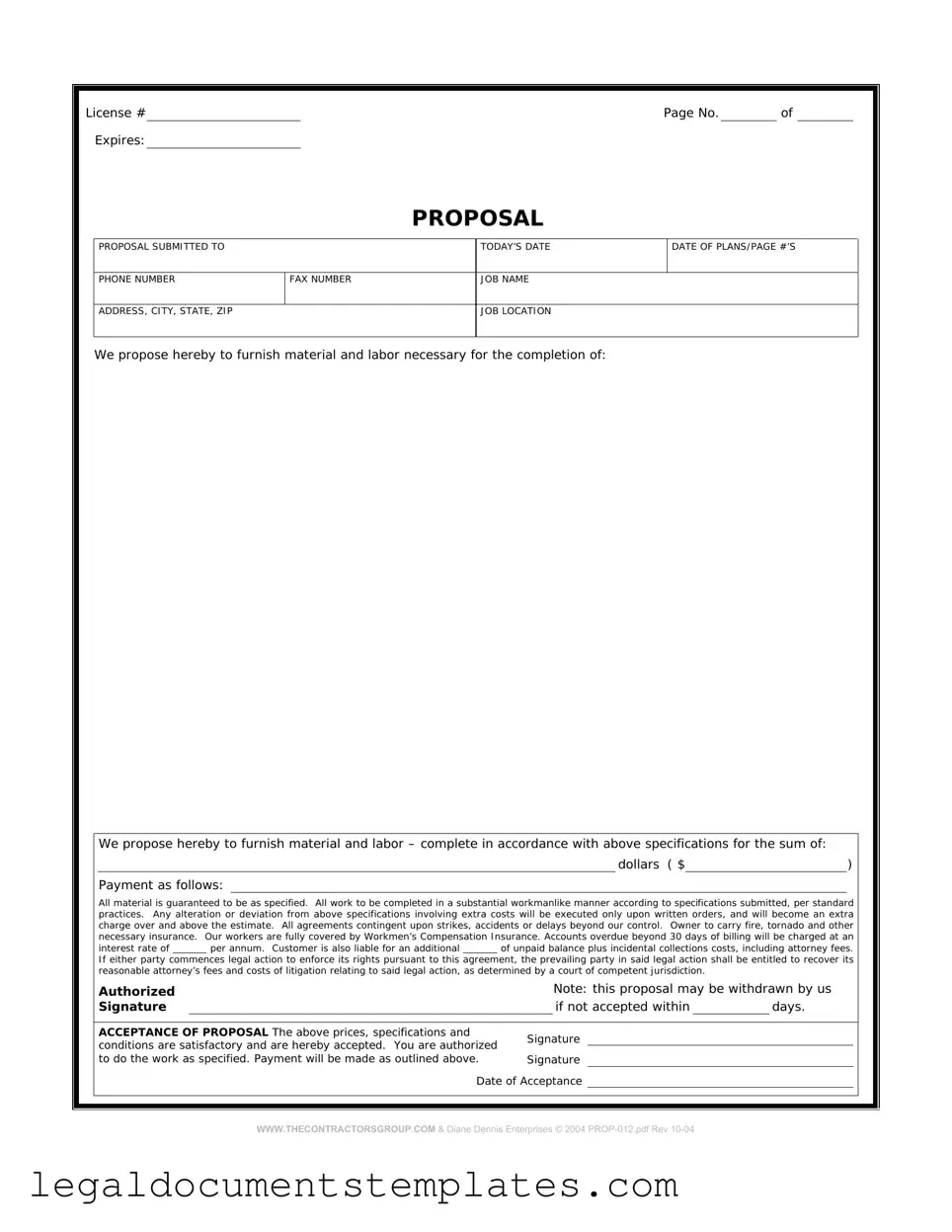 Free Construction proposal form PDF Form