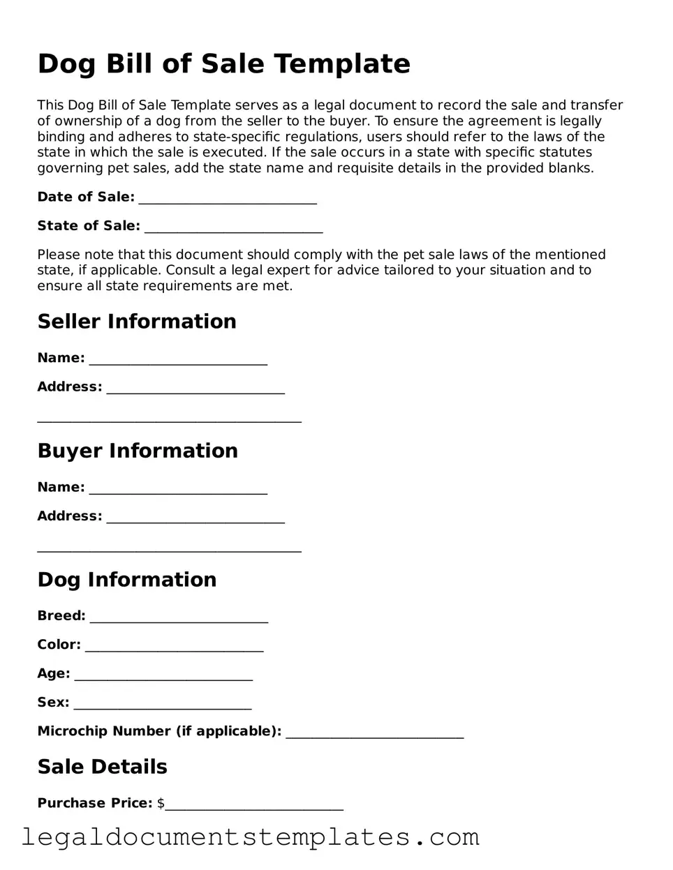 Legal Dog Bill of Sale Document