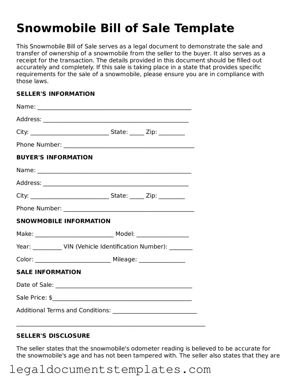 Legal Snowmobile Bill of Sale Document