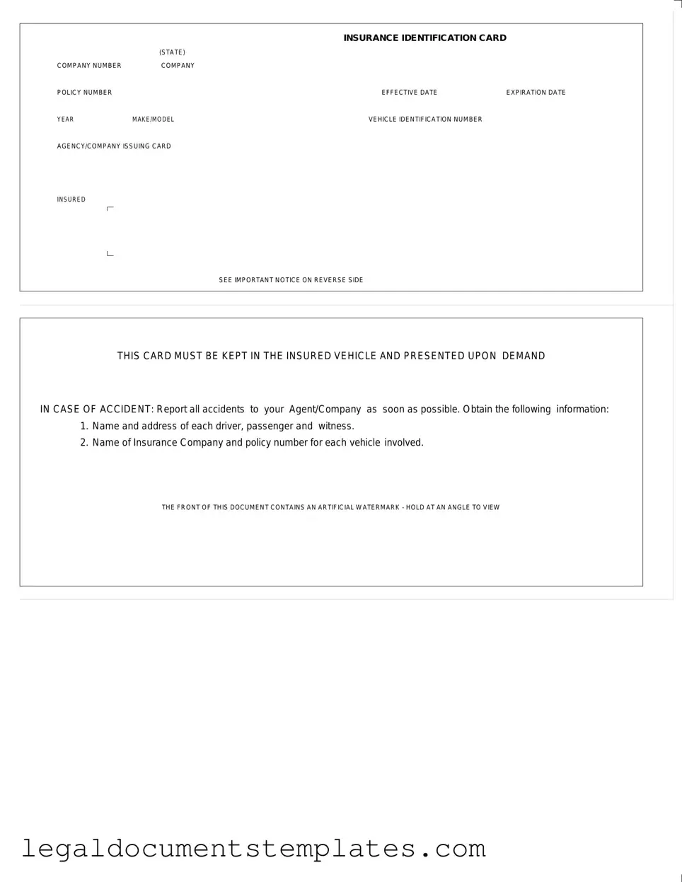 Free Auto Insurance Card PDF Form