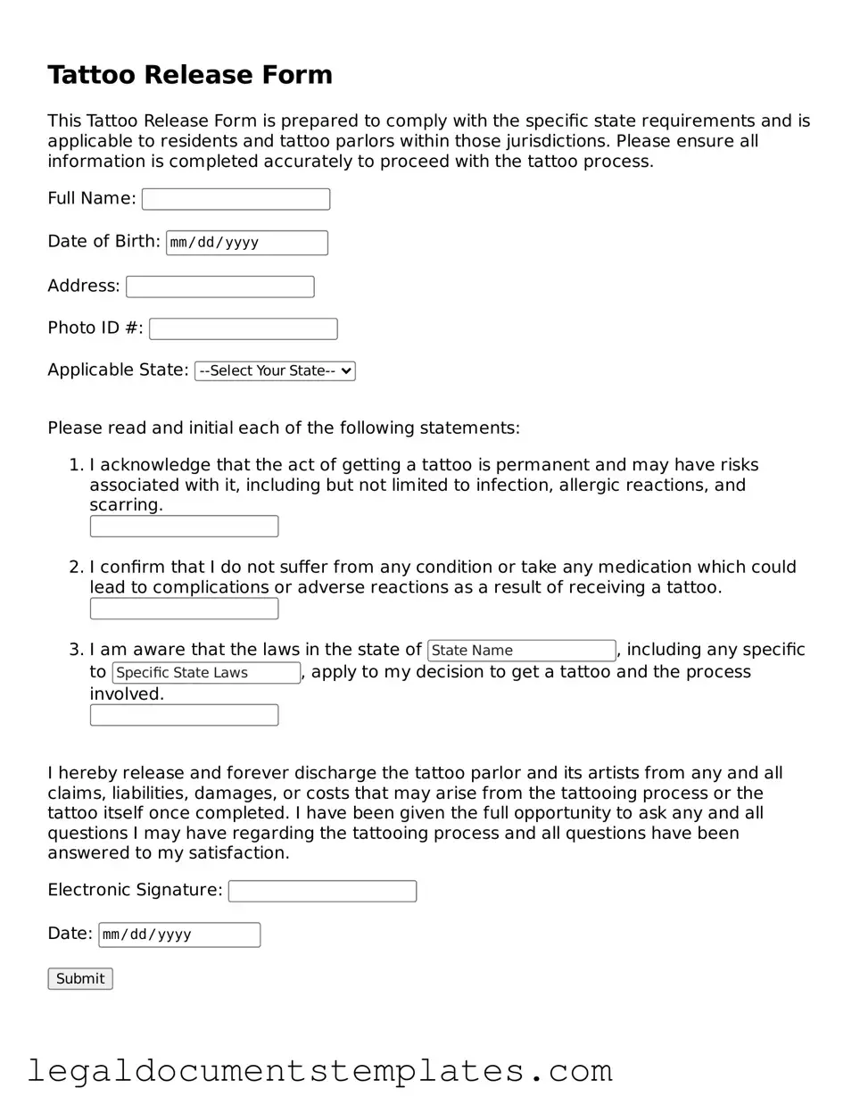 Legal Tattoo Release Document