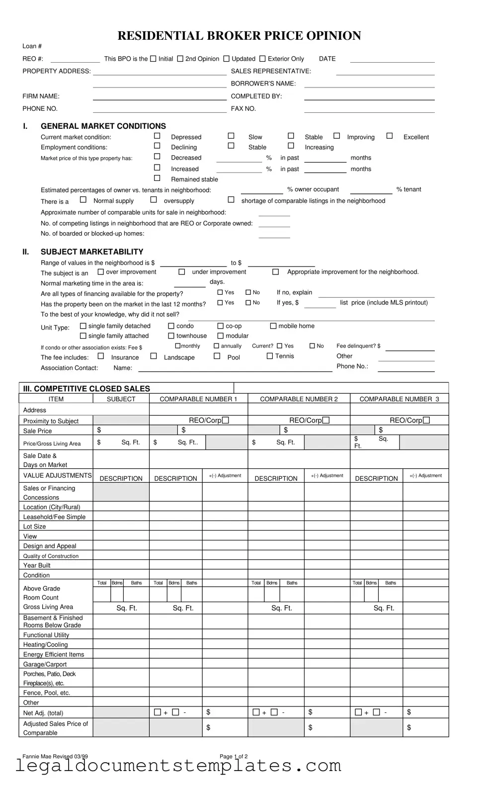 Free Broker Price Opinion PDF Form