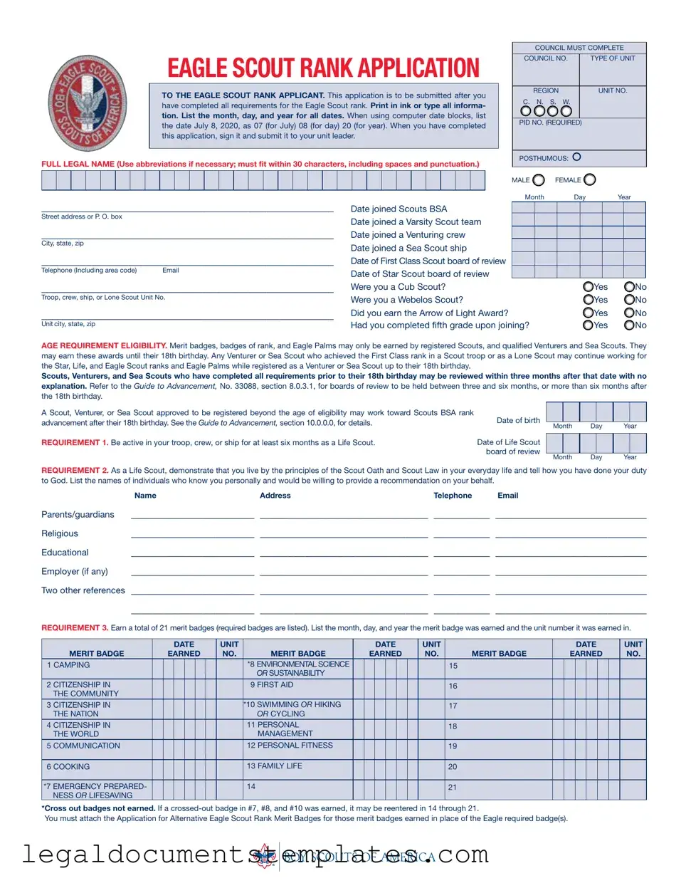 Free Eagle scout rank application PDF Form