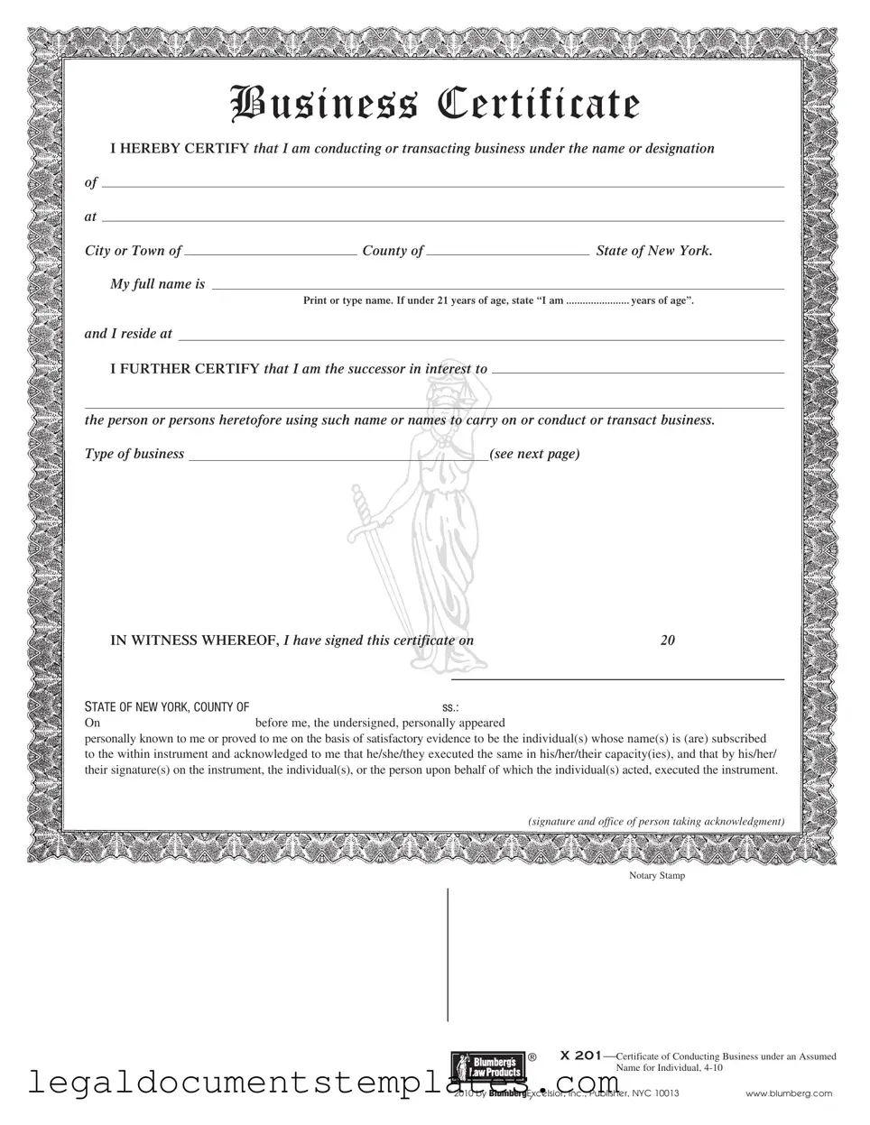 Free Business Certificate PDF Form