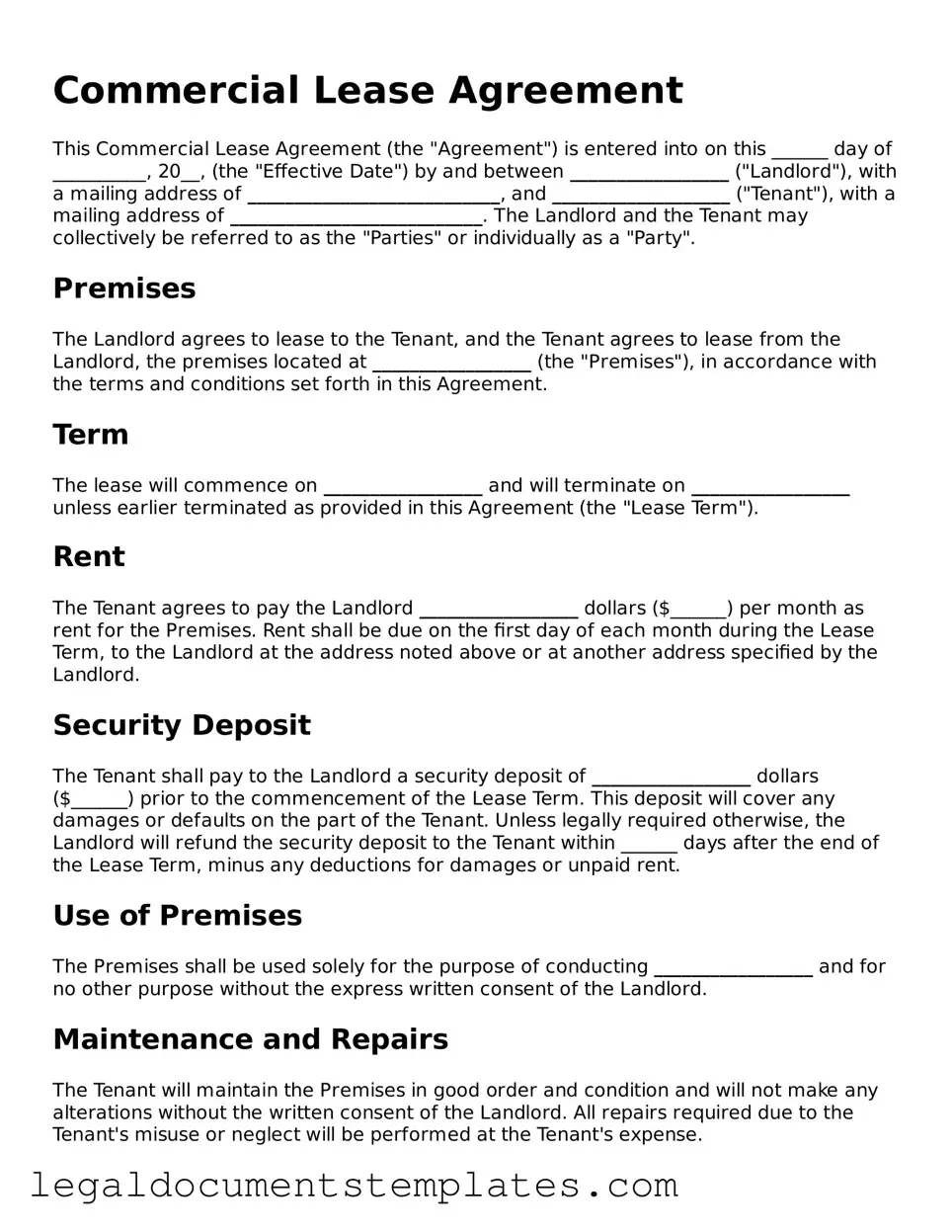 Legal Commercial Lease Agreement Document