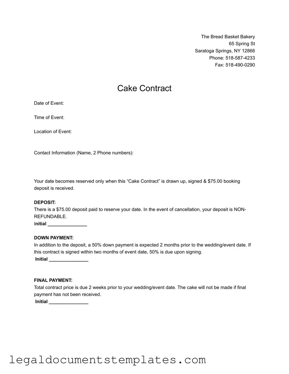 Free Cake Contract PDF Form
