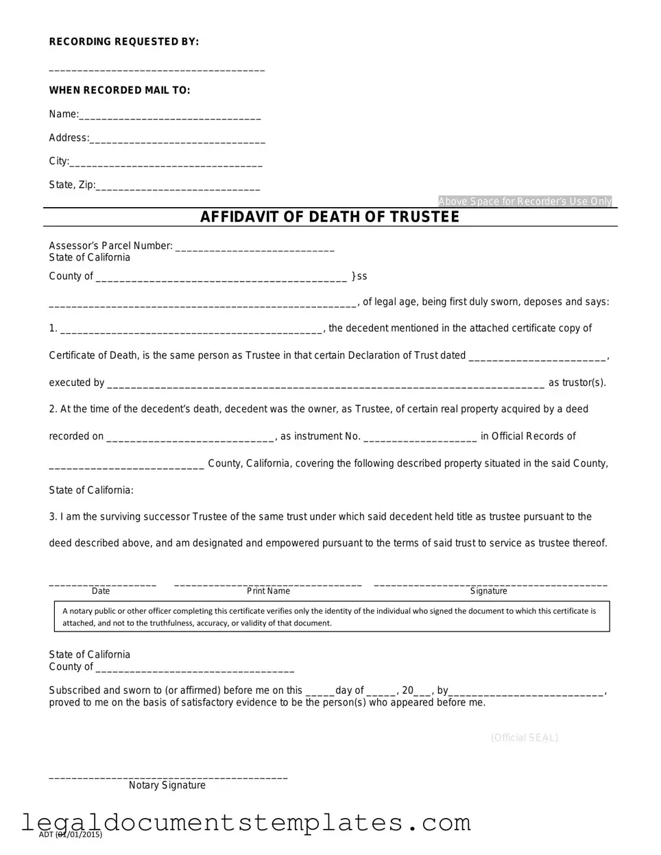 Free California Affidavit of Death of a Trustee PDF Form