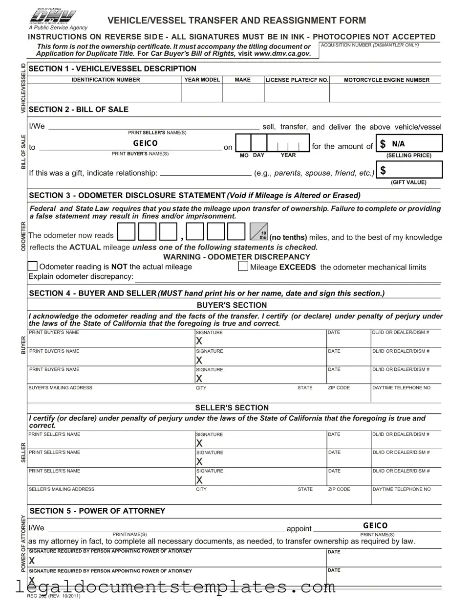 Free California Fotm Reg 262 PDF Form