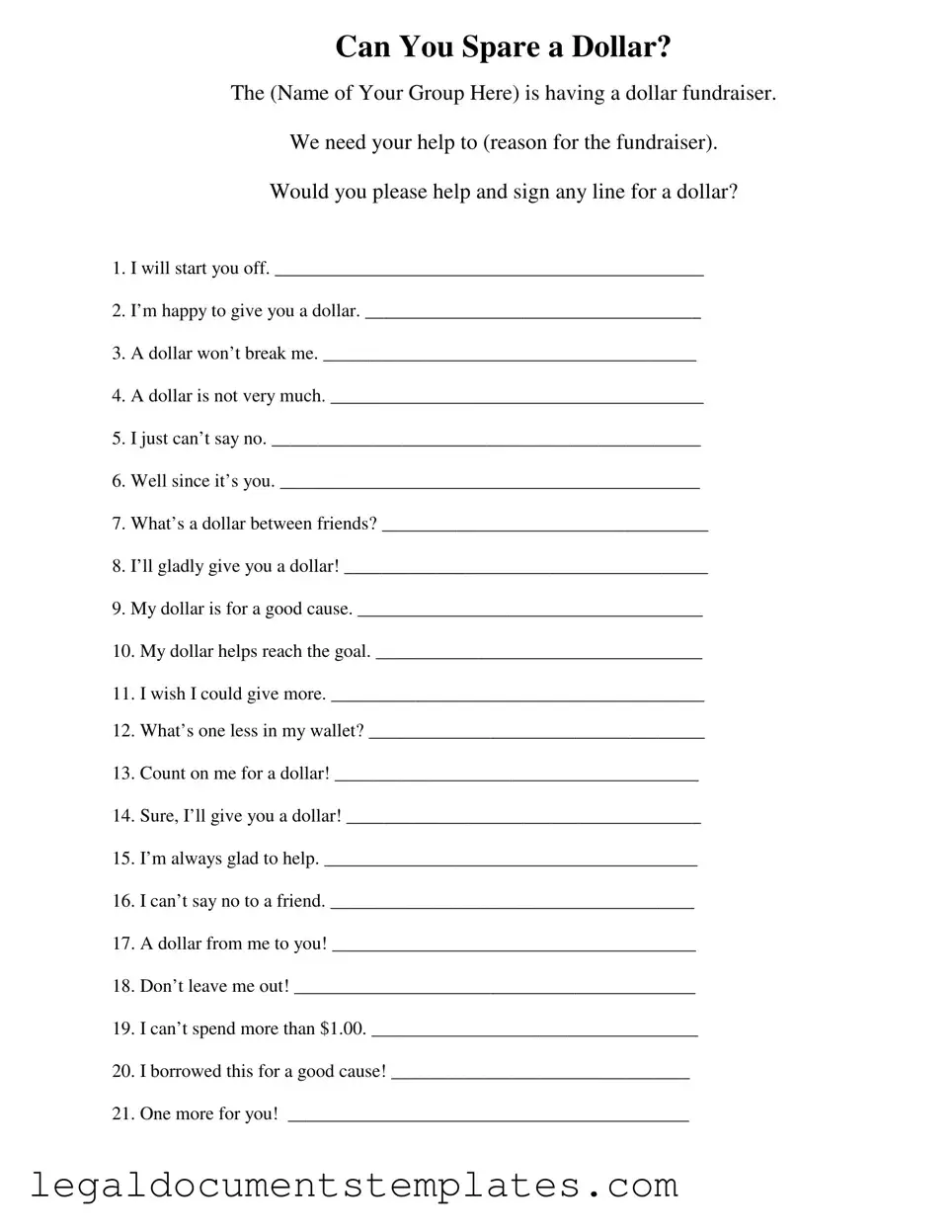 Free Donated A Dollar PDF Form