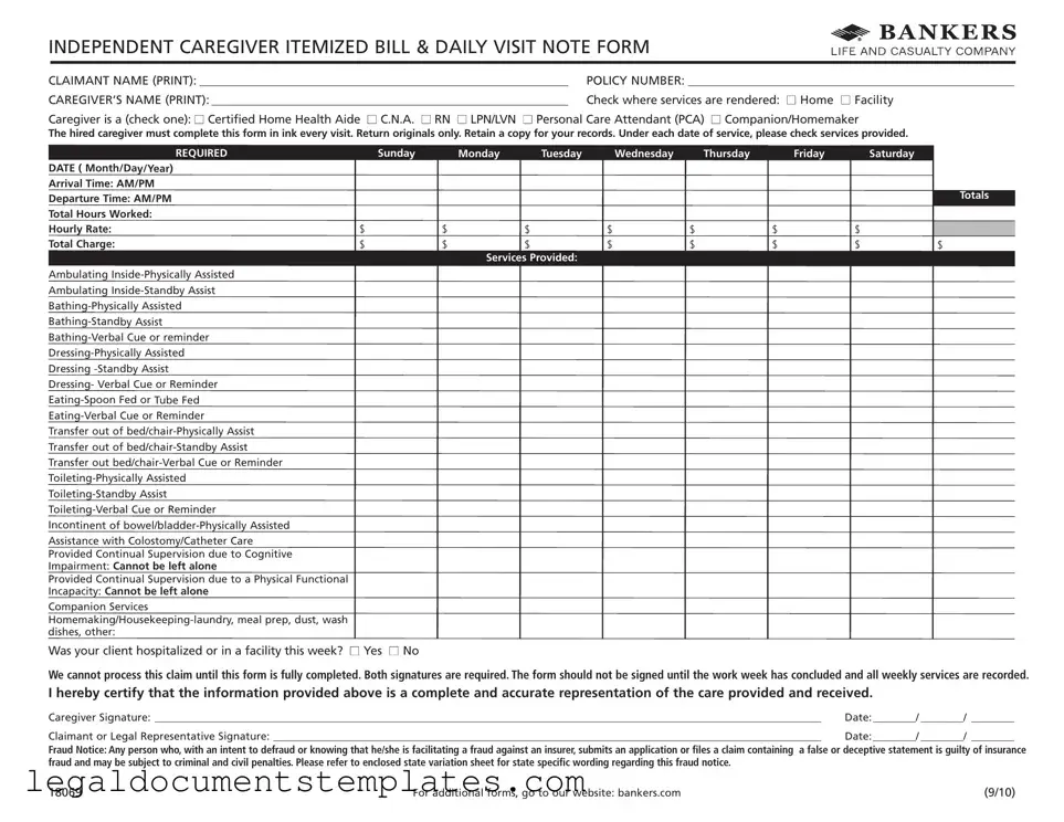 Free Caregiver Daily Log PDF Form