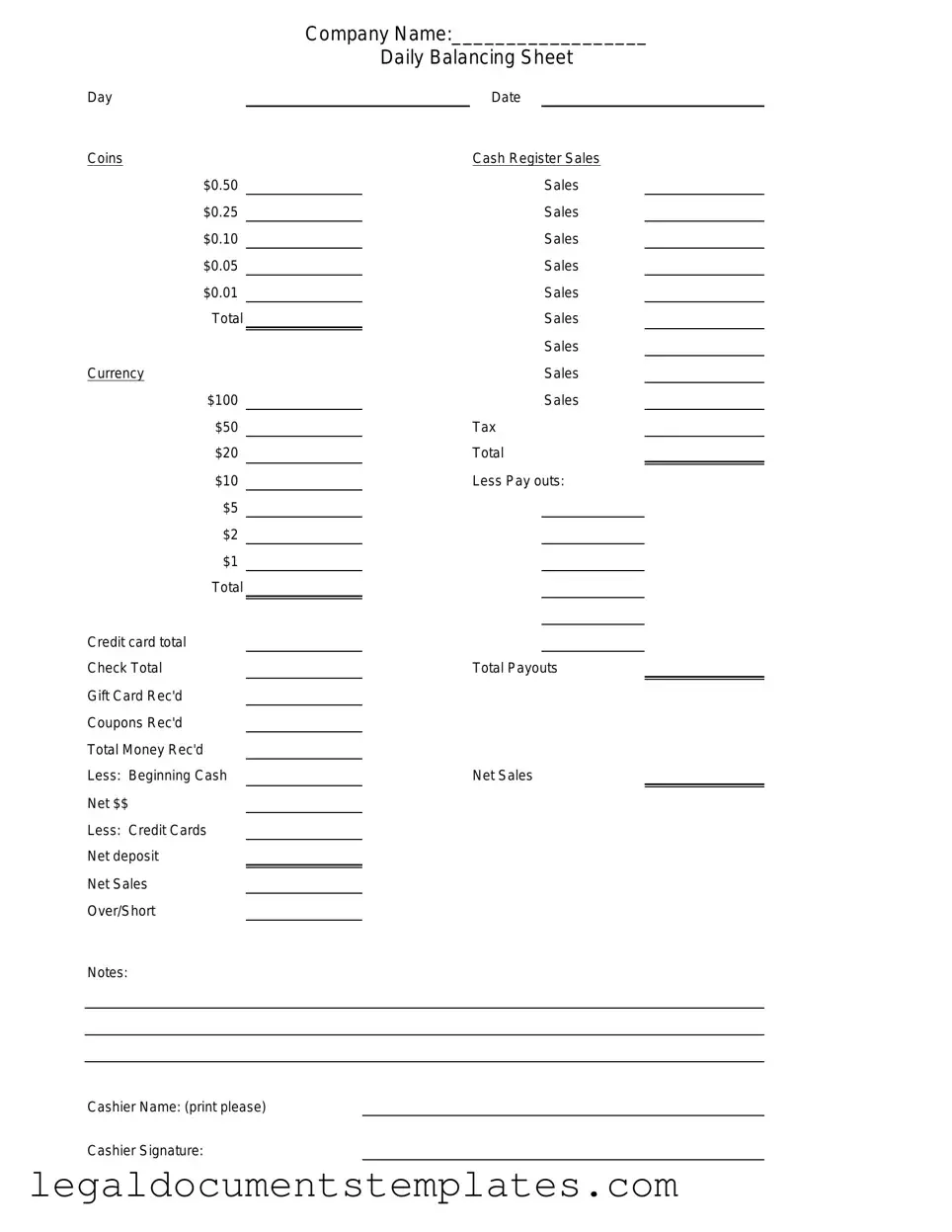 Free Cash Drawer Count Sheet PDF Form