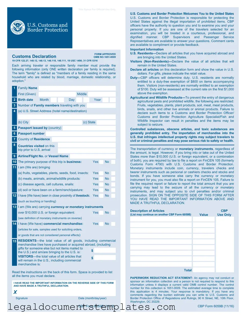 Free CBP 6059B PDF Form