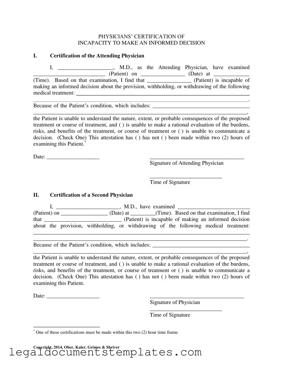 Free Certification Of Incapacity PDF Form
