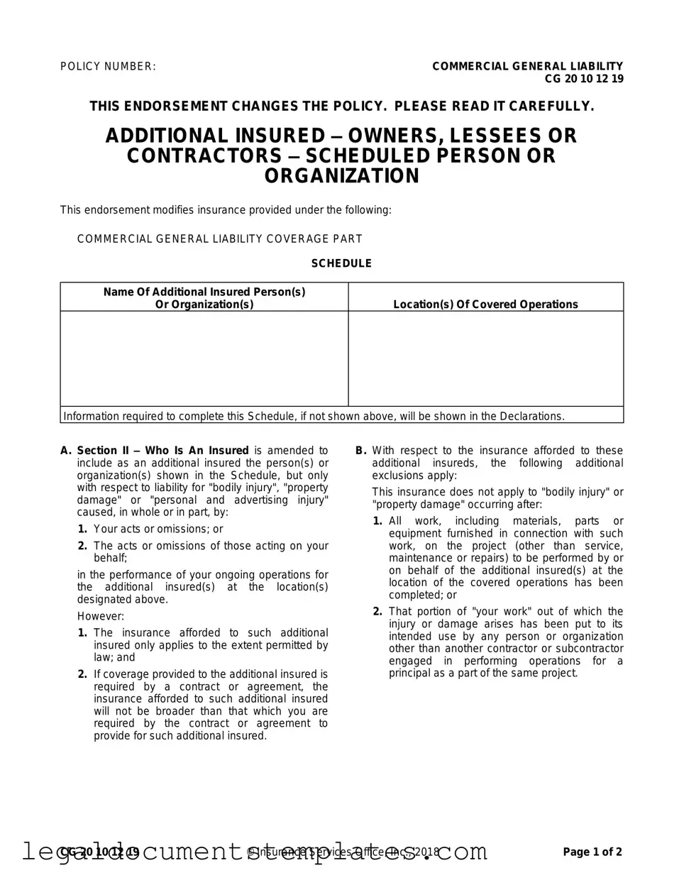 Free Cg 20 10 07 04 Liability Endorsement PDF Form