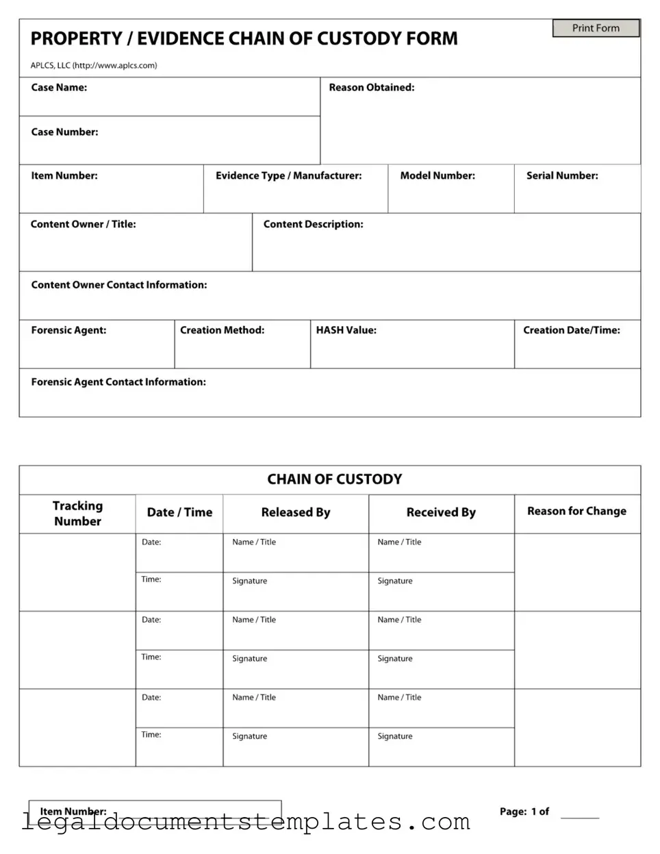 Free Chain Of Custody PDF Form