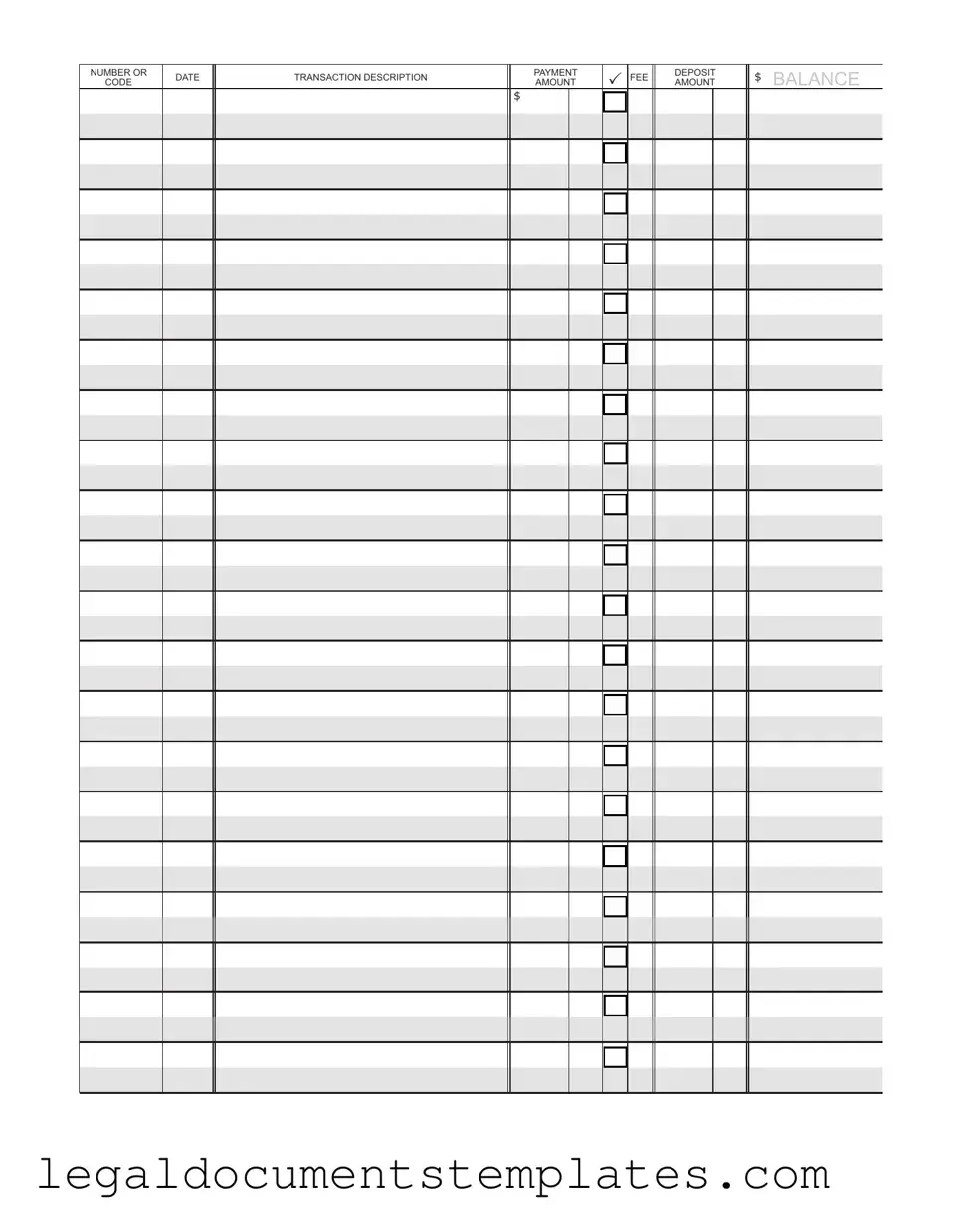 Free Check Register PDF Form