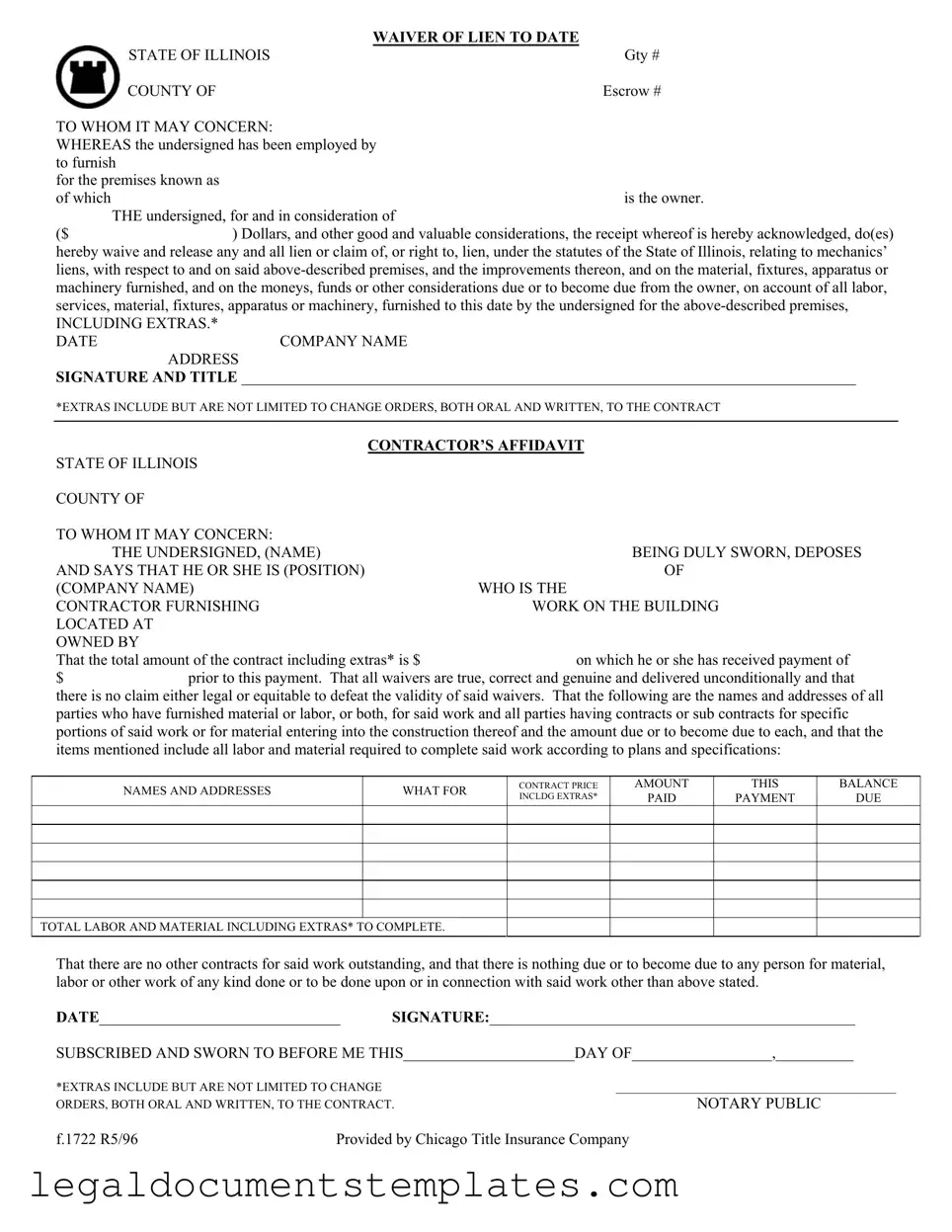 Free Chicago Title Waiver Format PDF Form