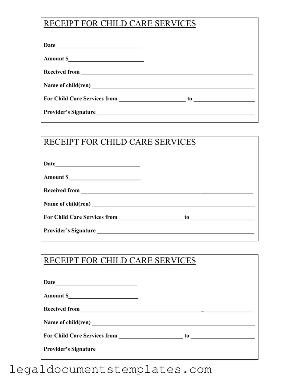 Free Childcare Receipt PDF Form