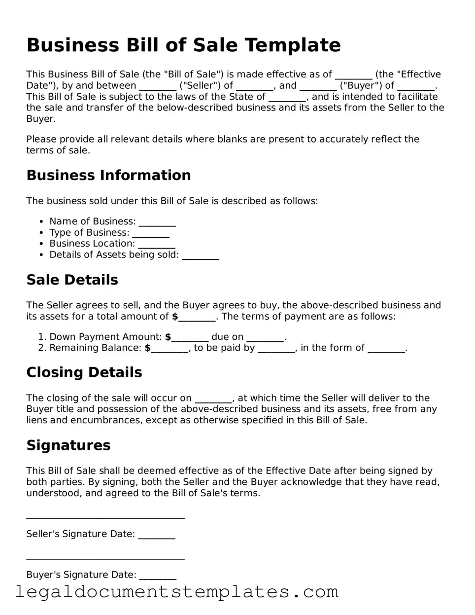 Legal Business Bill of Sale Document
