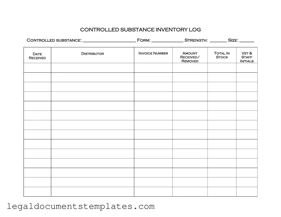 Free Controlled Drug Log PDF Form