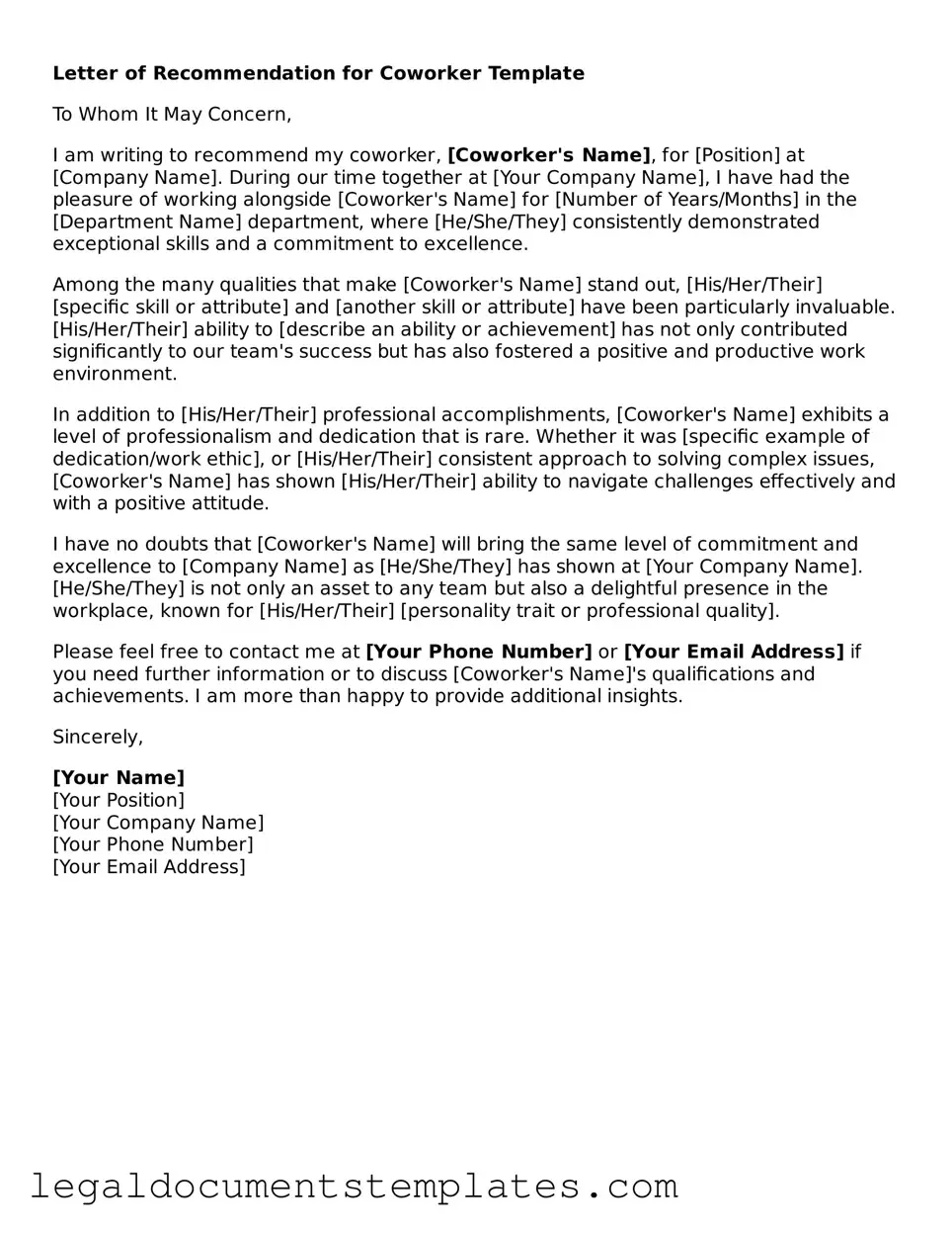 Legal Letter of Recommendation for Coworker Document