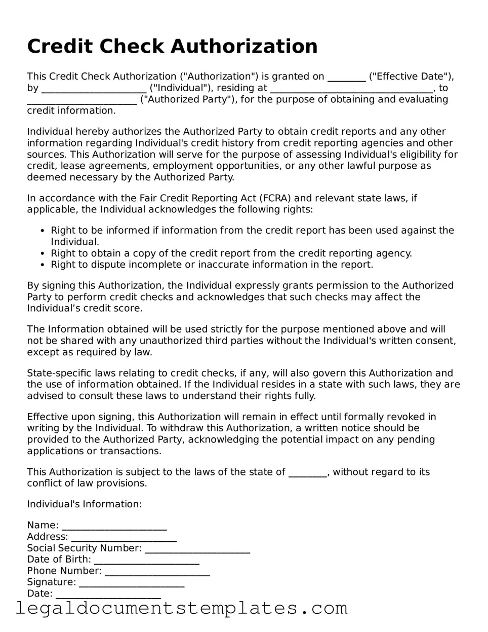 Legal Credit Check Authorization Document