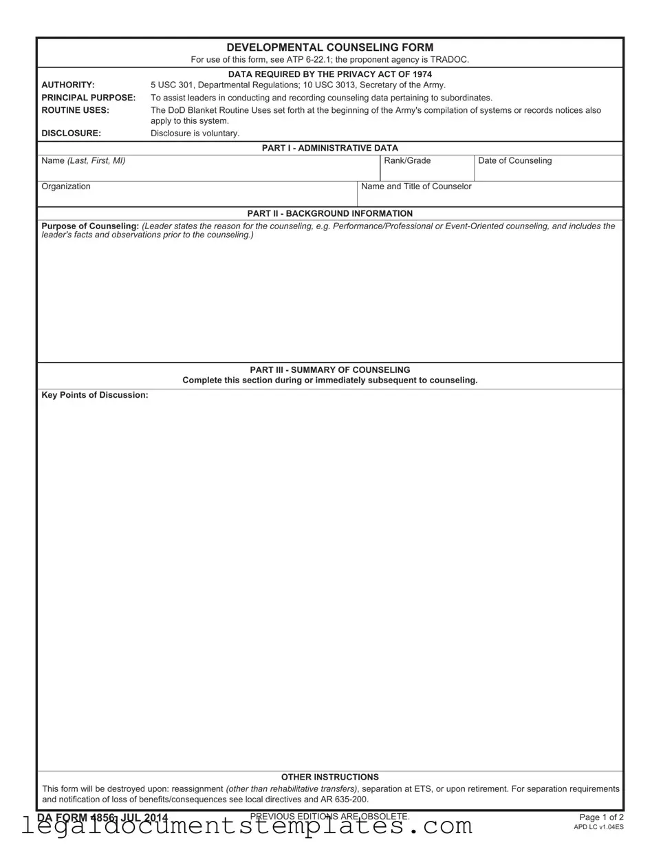 Free DA 4856 PDF Form