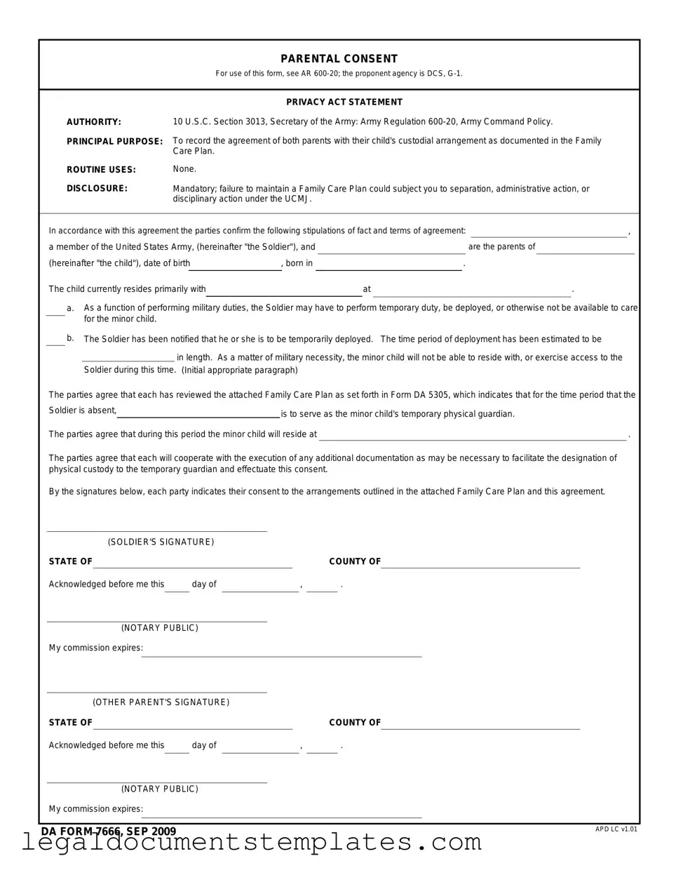 Free DA 7666 PDF Form